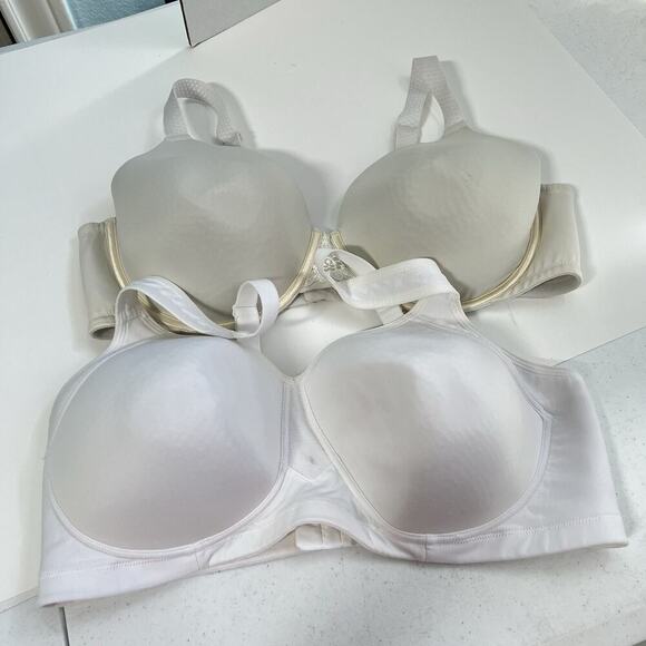 Lot Of 2 Vanity Fair Full Coverage Underwire Bras 42D Lightly Padded White Beig - Picture 1 of 10